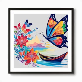 Butterfly And Flowers Art Print