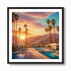 Palm Springs Resort At Sunset Art Print