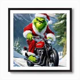Grinch On A Motorcycle Art Print