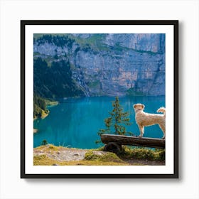 Dog On A Log Overlooking Lake Art Print