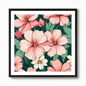 Pink Flowers Seamless Pattern 2 Art Print