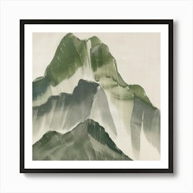 Japanese Watercolour Of Mount Oyama 1 Art Print