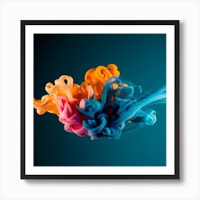 Abstract Long Cloud Of Colourful Smoke On A Blue (2) Art Print