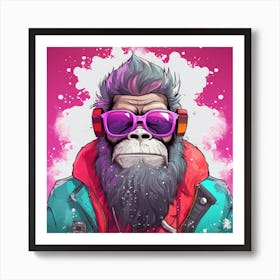 Gorilla With Headphones Art Print