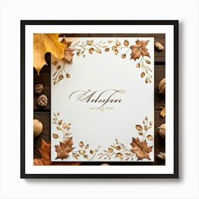 Autumn Themed Greeting Card Featuring Ornate Calligraphy Intertwining Richly Hued Maple Leaves And Art Print