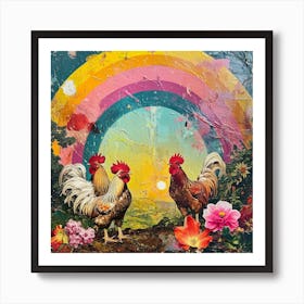 Kitsch Retro Rooster Collage 1 Art Print