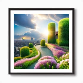 Landscape Garden With Flowers Art Print