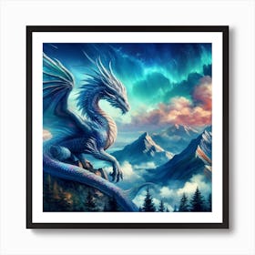 Blue Dragon In The Mountains Art Print