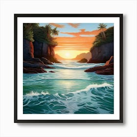 Tropical Island Deep Blue Water Sunrise Art Print