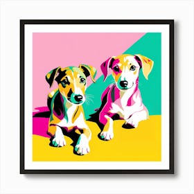 'Greyhound Pups' , This Contemporary art brings POP Art and Flat Vector Art Together, Colorful, Home Decor, Kids Room Decor,  Animal Art, Puppy Bank - 33rd Art Print
