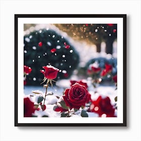 Sparkling Light and Falling Petals in the Winter Rose Garden Art Print