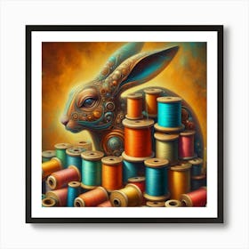 Rabbit and spools of thread 3 Art Print