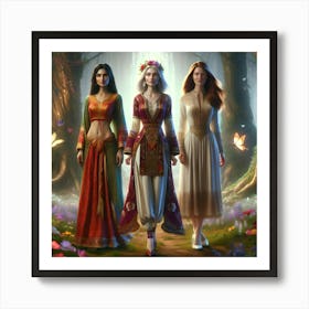 Elves Sisters Of Iceland Dark Forest Art Print