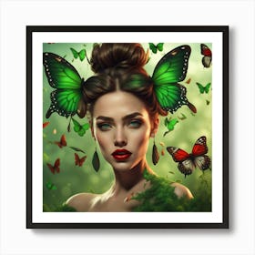 Beautiful Woman With Butterflies Art Print