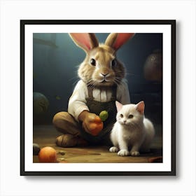 Rabbit And Cat Art Print