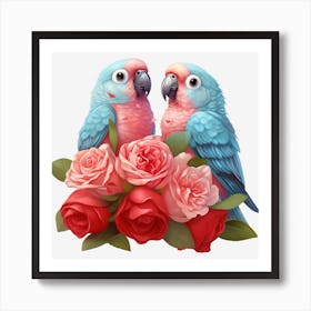 Parrots And Roses 10 Art Print