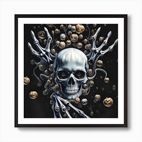 Skull With Pumpkins Art Print