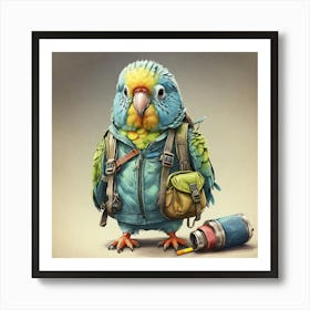 Parrot With Backpack 1 Art Print