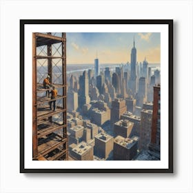 Dramatic & Thrilling Edge of Existence: A Construction Worker's Dance with the Void New York Art Print