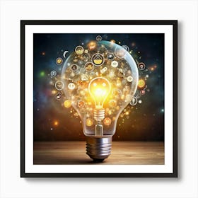 Light Bulb With Icons Art Print