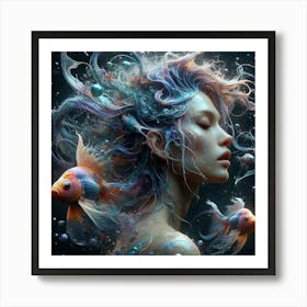 Girl With Fishes Art Print