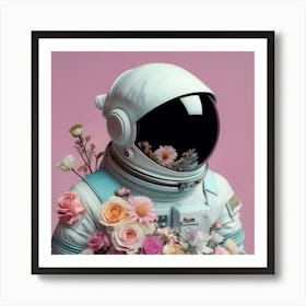 Astronaut & Flowers Art Print