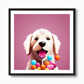 Dog With Candy, dog with lollipop, lollipop, dog and lollipop, colorful dog illustration, dog portrait, animal illustration, digital art, pet art, dog artwork, dog drawing, dog painting, dog wallpaper, dog background, dog lover gift, dog décor, dog poster, dog print, pet, dog, vector art, dog art Art Print