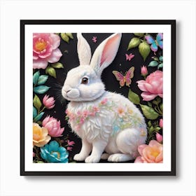 Rabbit Adorned With Flowers Art Print