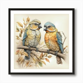 Two Parrots On A Branch 1 Art Print