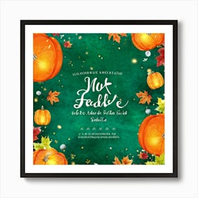 Autumn Sale Banner Watercolor Style Exploding With Vibrant Hues Of Pumpkin Orange And Leaf Green (2) Art Print