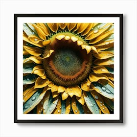 Sunflower With Water Droplets Art Print