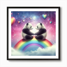 Panda Bears On Rainbow 1 Art Print