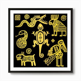 Mexican Culture Golden Tribal Icons Affiche