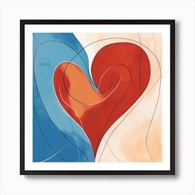 Swirl Brown & Blue Heart 3 Art Print