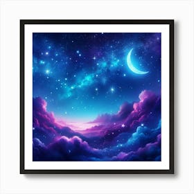 Moon And Stars In The Sky Art Print