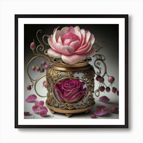 Roses in Antique fuchsia jar 9 Art Print