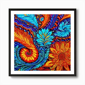 Colorful Abstract Painting, Psychedelic Flower, Paisley Explosion A Vibrant Tapestry With A Dense Paisley Pattern Use A Variety Of Colors Art Print