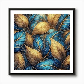 Abstract Blue And Gold Leaves Art Print