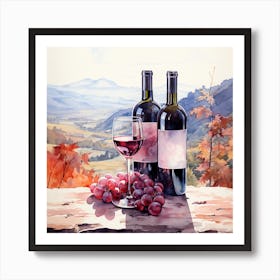 Watercolor Of Wine And Grapes Art Print