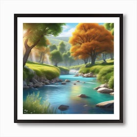 Landscape With Trees And A River Art Print