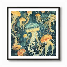 Group Of Jellyfish Underwater Art Print