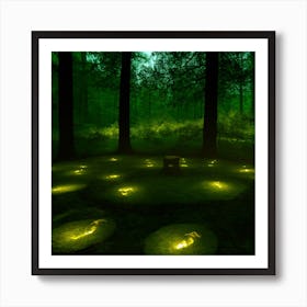 A Moonlit Forest Clearing Where Fireflies Weave A Celestial Tapestry Illuminating An Ancient Moss Art Print