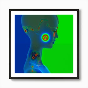 Tear, Cyber Woman, Green, Blue, "Lost In Time" Art Print