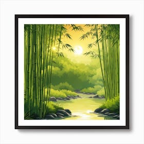A Stream In A Bamboo Forest At Sun Rise Square Composition 194 Art Print