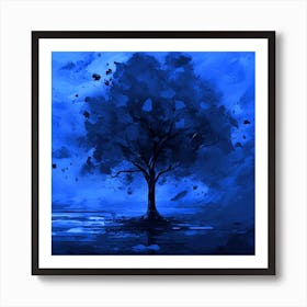 Beautiful Fall Colours Painting Lonely Autumn Tree At Night Art Print