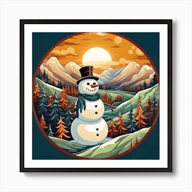 Snowman In The Mountains 2 Art Print