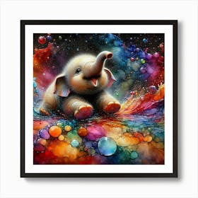 Elephant In The Bubbles Art Print