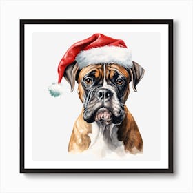 Boxer Dog With Santa Hat Art Print