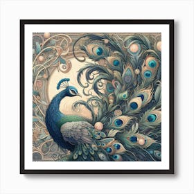 Peacock Inspired by: Alphonse Mucha's Art Nouveau Style and Ornamental Floral Motifs 1 Art Print