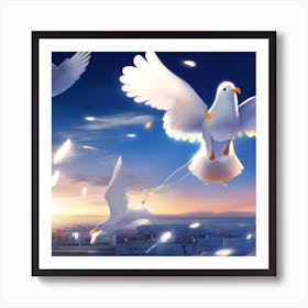 Doves Flying In The Sky Art Print